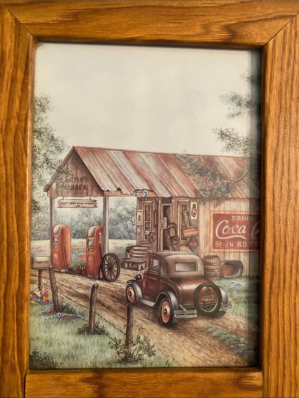 Kay lamb Shannon Wood Frame 2 Section Mirror vintage martins garage picture